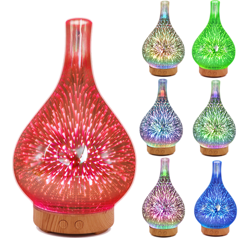 

3D Firework Glass Vase Shape Air Humidifier with 7 Color Led Night Light Aroma Essential Oil Diffuser Mist Maker Ultrasonic
