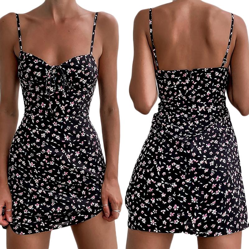 

Casual Dresses Sexy Women Fashion Backless Floral Dress Ladies Stylish Sleeveless For Party Daily Wear Style 2021, Black