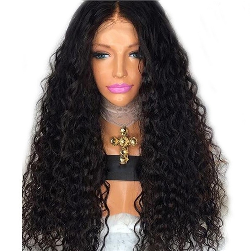 

long bangs Women's split small curly wig corn black hot roll, Natural color