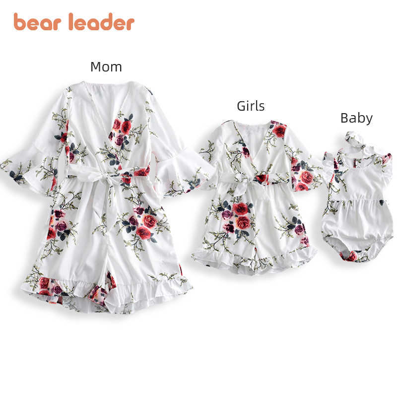 

Bear Leader Family Matching Outfits Fashion Girls Flowers Dresses Baby Casual Party Costumes Mother Elegant Sweet Outfits 210708, Gray