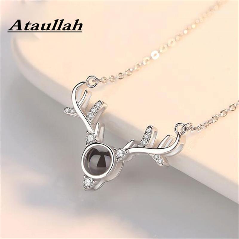 

Chains Ataullah 925 Sterling Silver Elk Necklace Deer Antlers Pendants Clavicle Chain I LOVE YOU In 100 Languages Projection NW0391