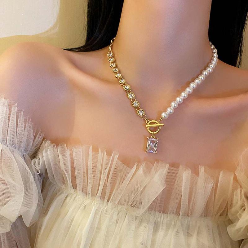 

Chokers Korean Style Simulation Pearl Asymmetric Choker Multilayer Necklaces For Women Trendy Naive And Romantic Clavicle Chain
