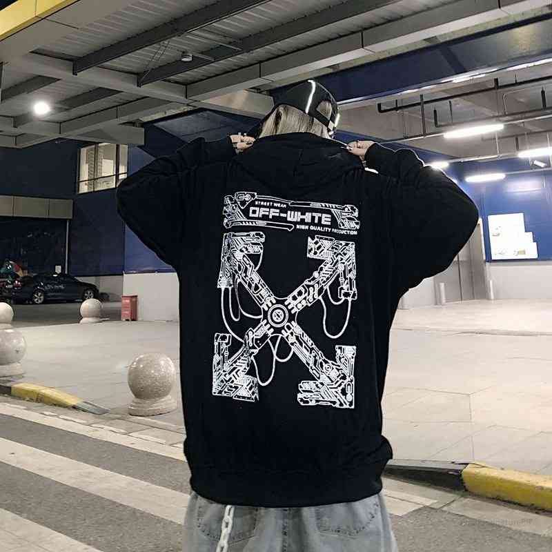 

Men's Hoodies Sweatshirts Trendy Brand Reflective Mechanical Arrow Versatile Loose Terry Plush and Women's Hoodie, White