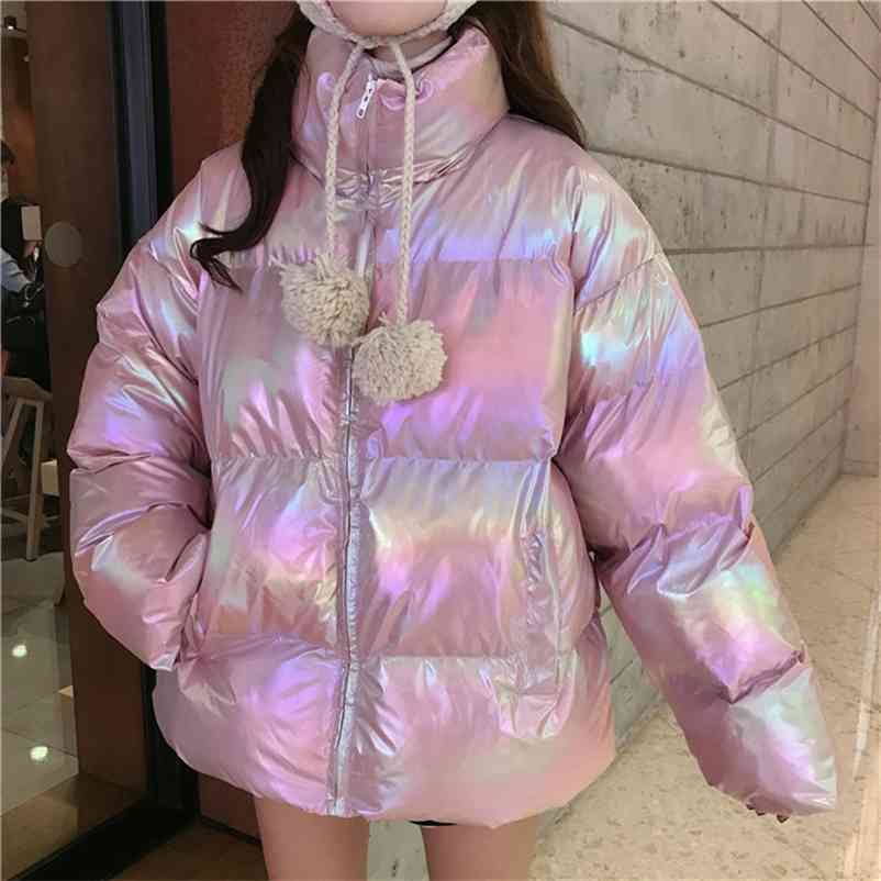 

Winter Women's Jacket High Quality Bright Colors Insulated Puffy Coat collar Fluorescent color Parka Loose Outwear 210517, Fluorescent yellow