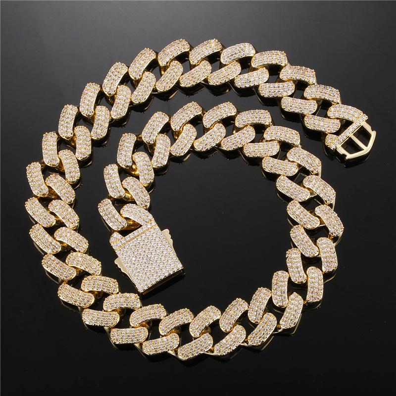 

Chains HIP Hop 3 Row CZ Stone Bling Iced Out 20mm Big Wide Cuban Miami Link Chain Necklace For Men Rapper Jewelry Gold Silver Color