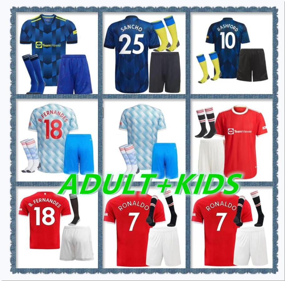 

Fans player version 2022 Manchesters POGBA B.FERNANDES Soccer Jerseys UNITED RASHFORD Fouth Football Shirt 21 22 man kids kit full set+sock thailand uniform, 2021