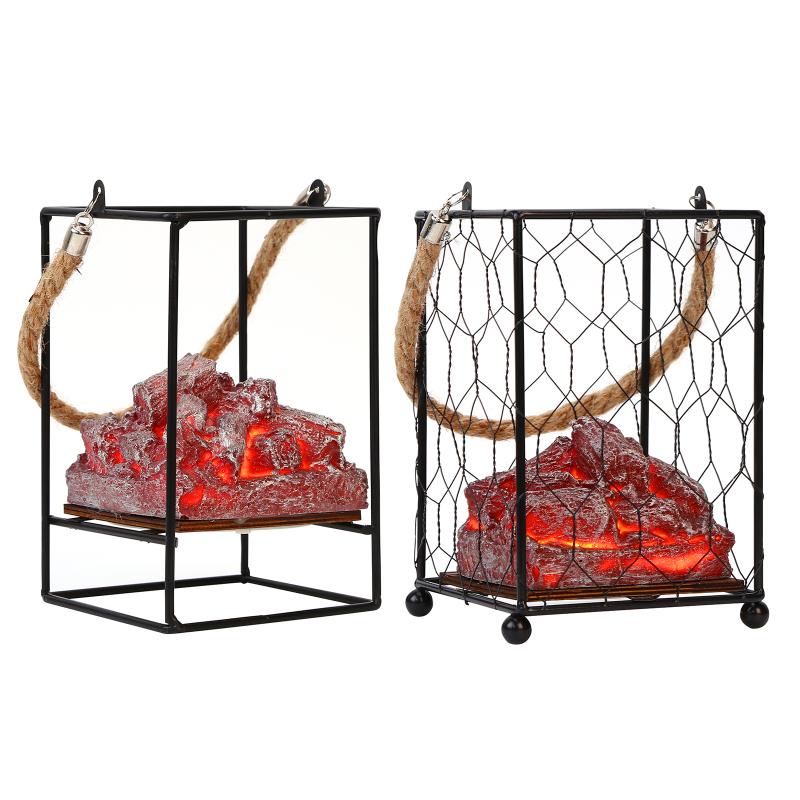

Night Lights Halloween Hanging Fireplace Lattern Bright LED Simulation Charcoal Props Fire Lamp