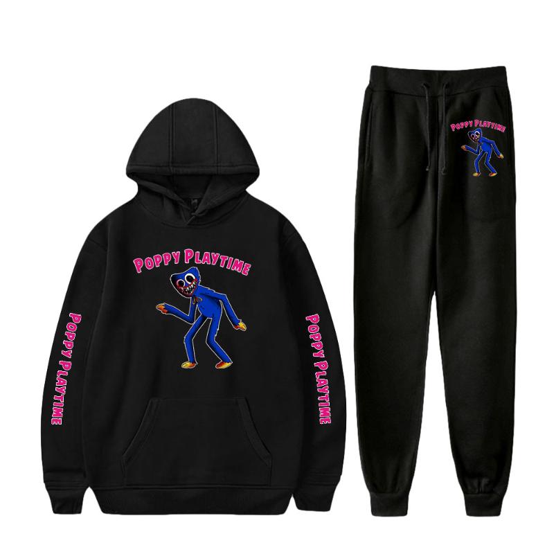 

Women's Two Piece Pants Poppy Playtime Merch Set Unisex Hoodie+Jogger Pant Harajuku Streetwear 2021 Horror Game Clothes Men Women Suit Print, Black