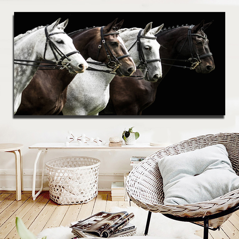 

Four Horses Modern Art Paintings Wall Decorative Pictures For Living Room Canvas Prints Posters Animal Art Big Size
