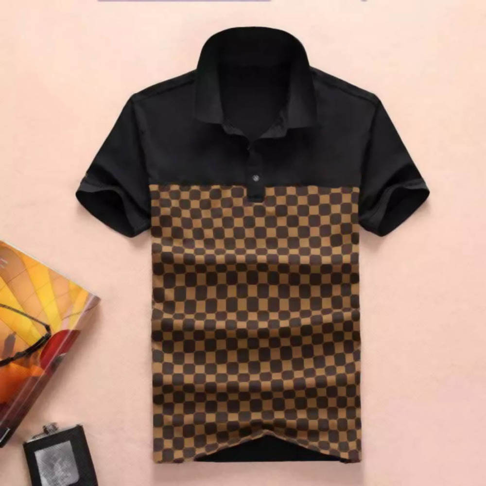 

Men's Polos Classic Letter and Striped Pattern Mens Fashion Tops Polo Shirt Contrast Color Casual Short Sleeve Men Tees