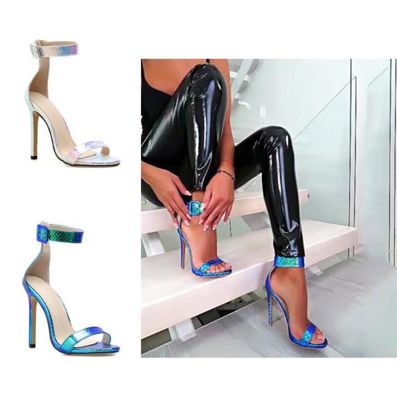 

Sandals 11CM Fashion Pointed Toe High Heels Casual Women Thin Heeled Sexy Summer Bar Party Shoes Sapato Feminino, Blue