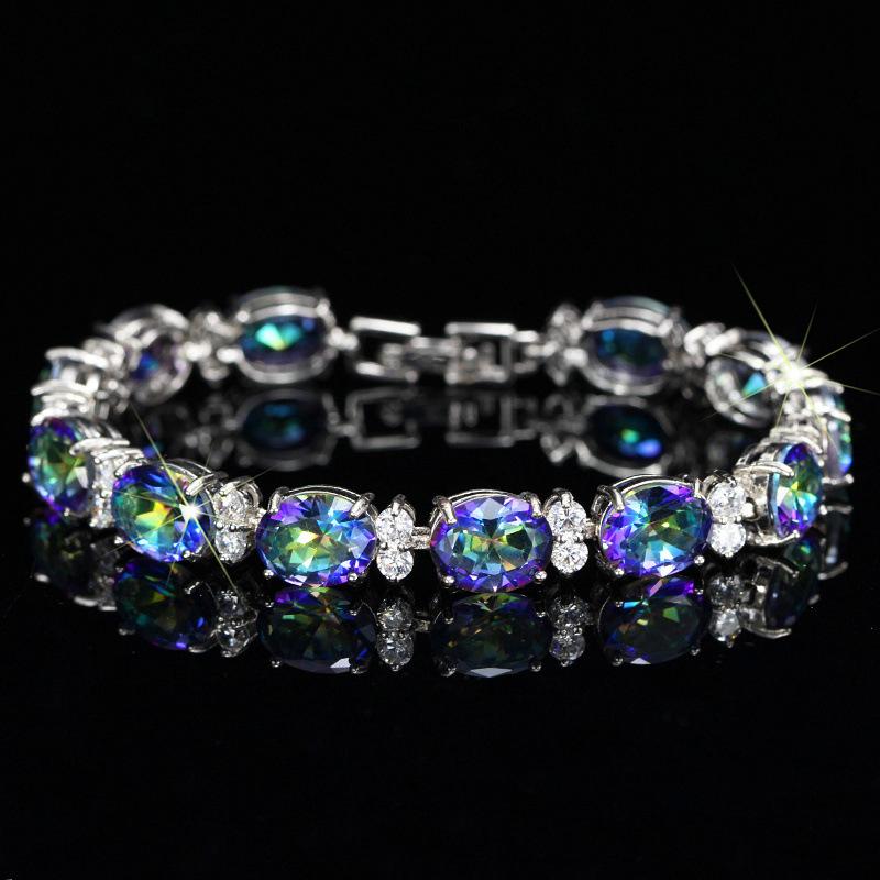 

Link, Chain Fashion Versatile Colorful Blue Cubic Zirconia Bracelet Plated With 18K True Platinum Ladies Jewelry Everyday Accessories