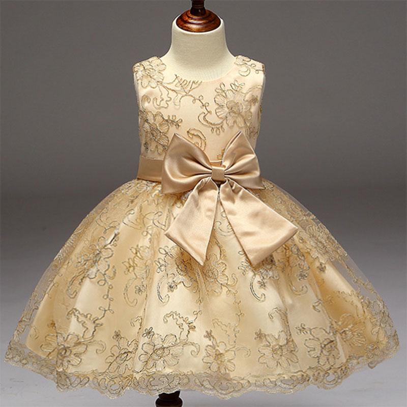 

Girl's Dresses Infant Girls Flower Embroidery Princess Elegant Party Dress With Big Bownot Children Kids Wedding Lace Vestidos Clothing, White