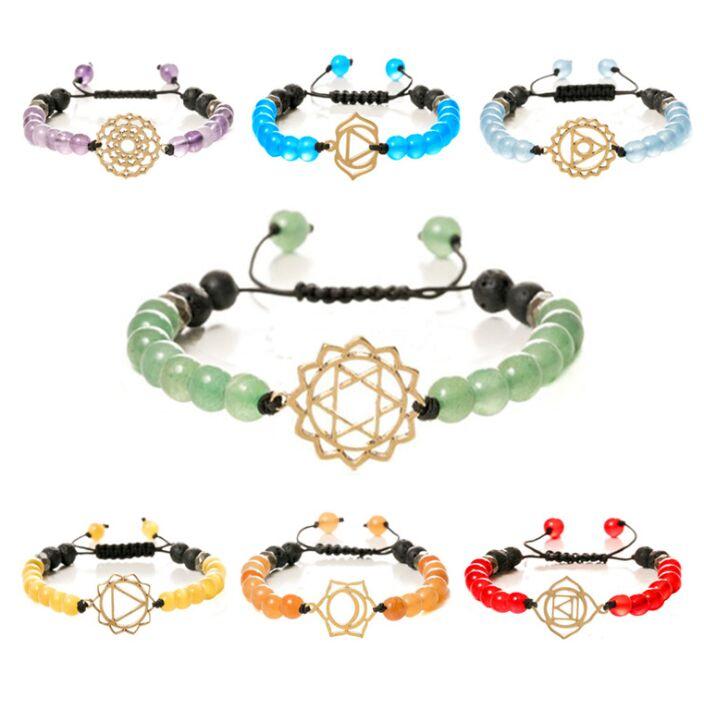 

Charm Bracelets Beads Natural Stone Reiki Buddha 7 Chakra Healing Balance Lotus Bracelet For Women Men Yoga OM Jewelry
