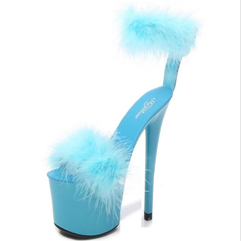 

Women Sandals 20CM Thin High Heels Summer Brand Party Patent Leather Buckle Open Toed Waterproof Platform Plush Womens Shoes, Black