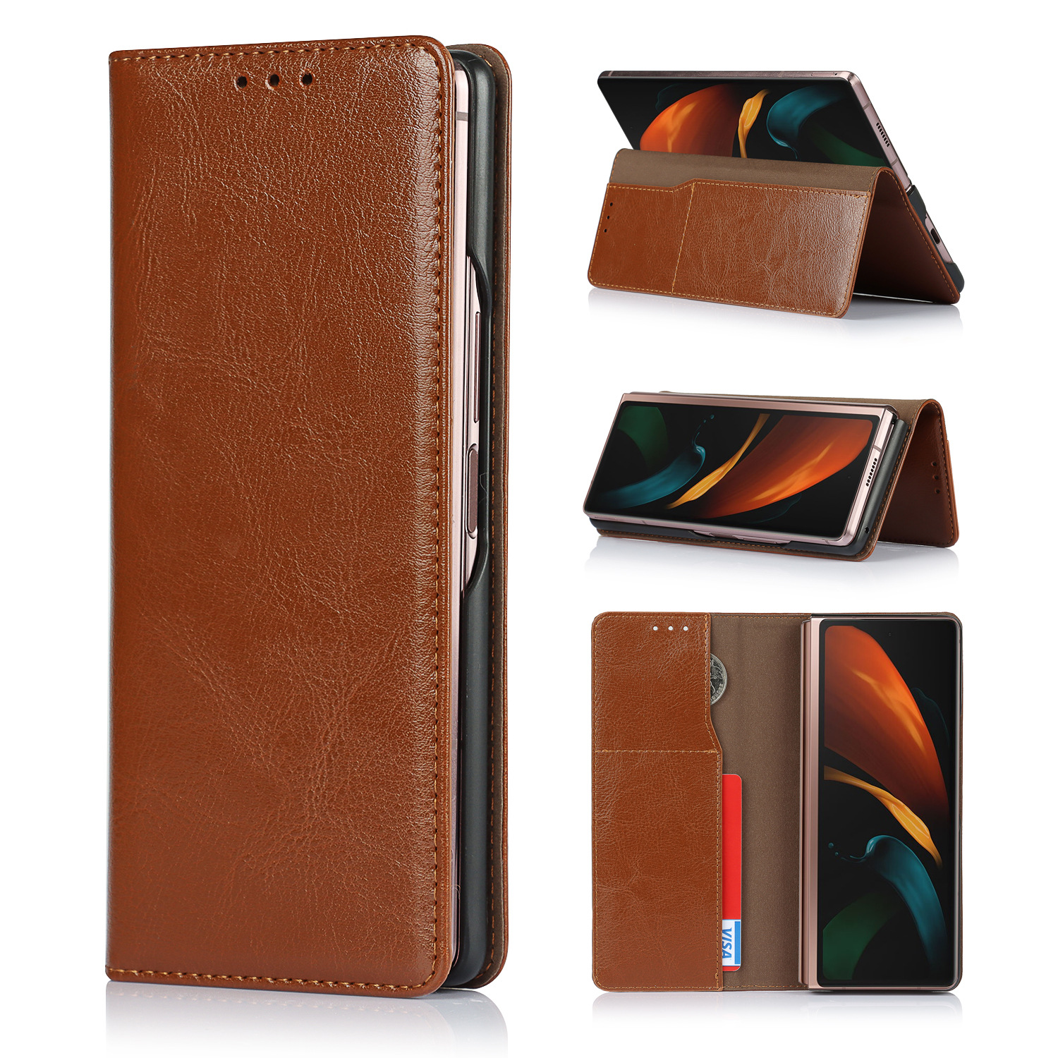 

Applicable to Samsung Galaxy Z fold2 5G mobile phone case fold2 protective cover Fold screen crazy horse leather case.