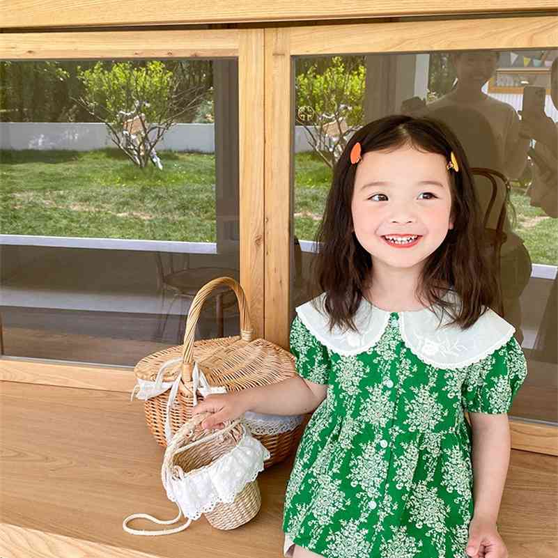 

Summer fashion floral short sleeve shirts Girls cotton embroidery doll shirt Tops 210708, Yellow