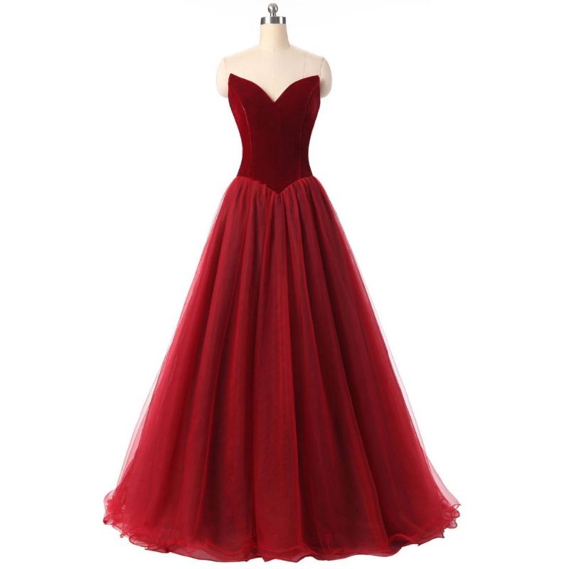 

Party Dresses 2021 Dark Red Velvet Prom With Ball Gown Sweet-heart Real Image Vestidos De 15 Anos