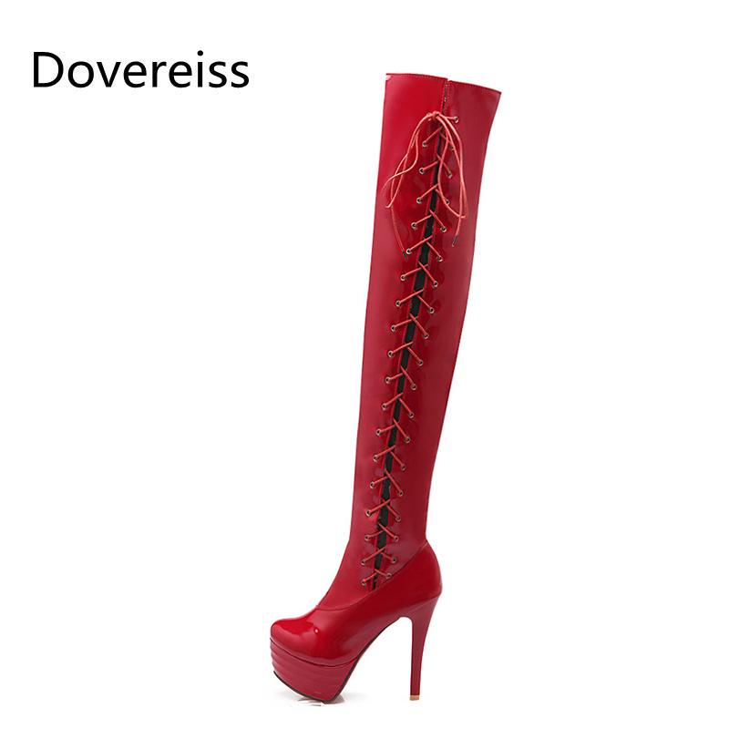 

Boots Summer For Woman Fashion Sexy Pointed Toe Red White Clear Heels Stilettos Over The Knee Big Size 52, Black