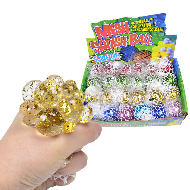 5.0CM Squishy Ball Fidget Toy Glitter Powder Water Beads Mesh Squish Grape Ball Anti Stress Squeeze Balls Stress Relief Decompression Toys Anxiet-image-737294603