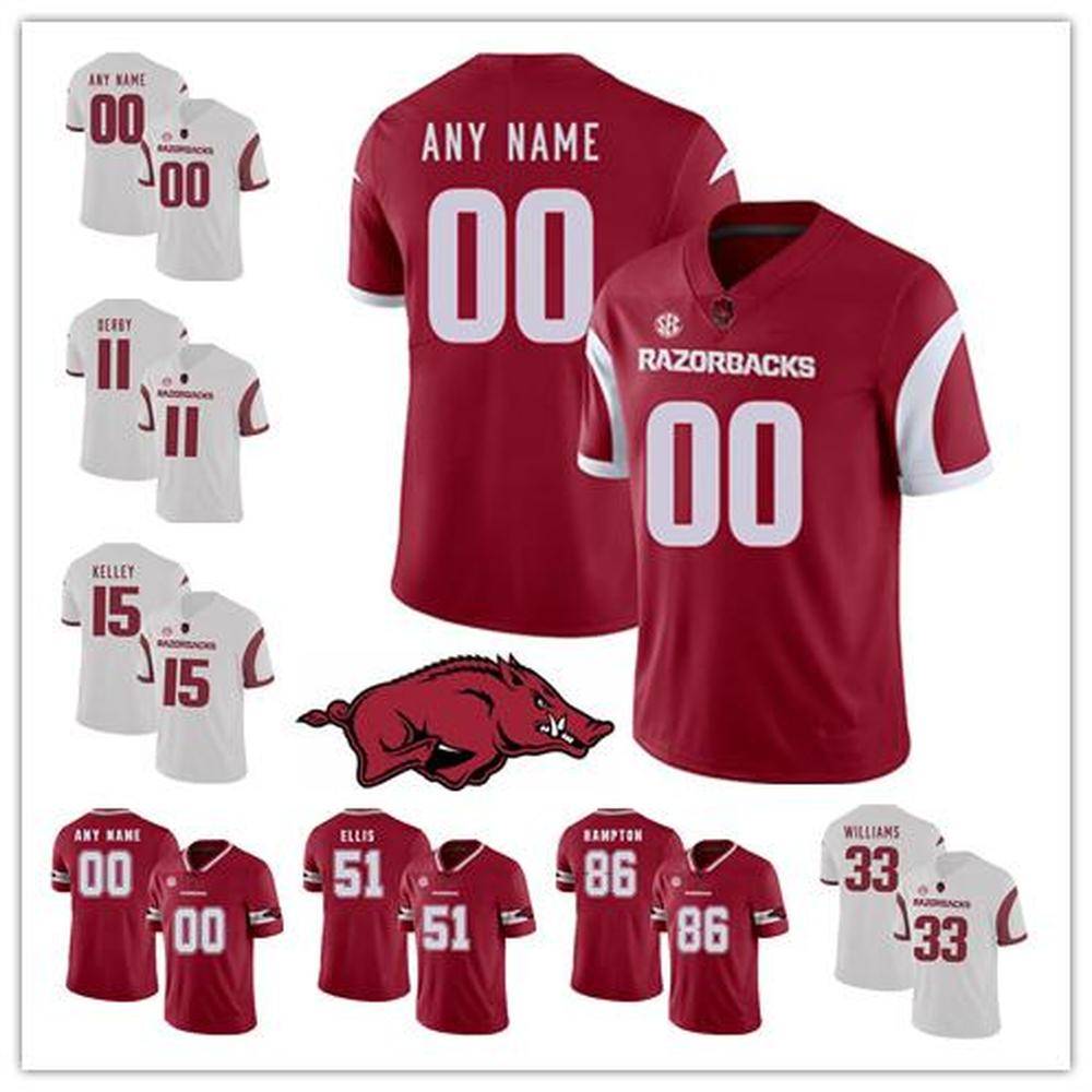 

Customize Arkansas Any Name Number Red White 4 Ty Storey 5 Rakeem Boyd 15 Cole Kelley 16 La Michael Pettway NCAA Football College Jersey