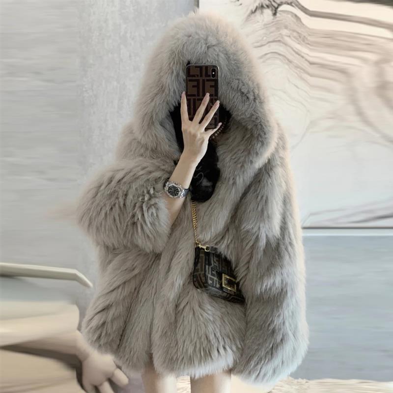 

Women's Fur & Faux Women 2021 Autumn Winter Jackets Female Long Sleeve Hooded Outwear Ladies Thick Warm Coats R729, Black