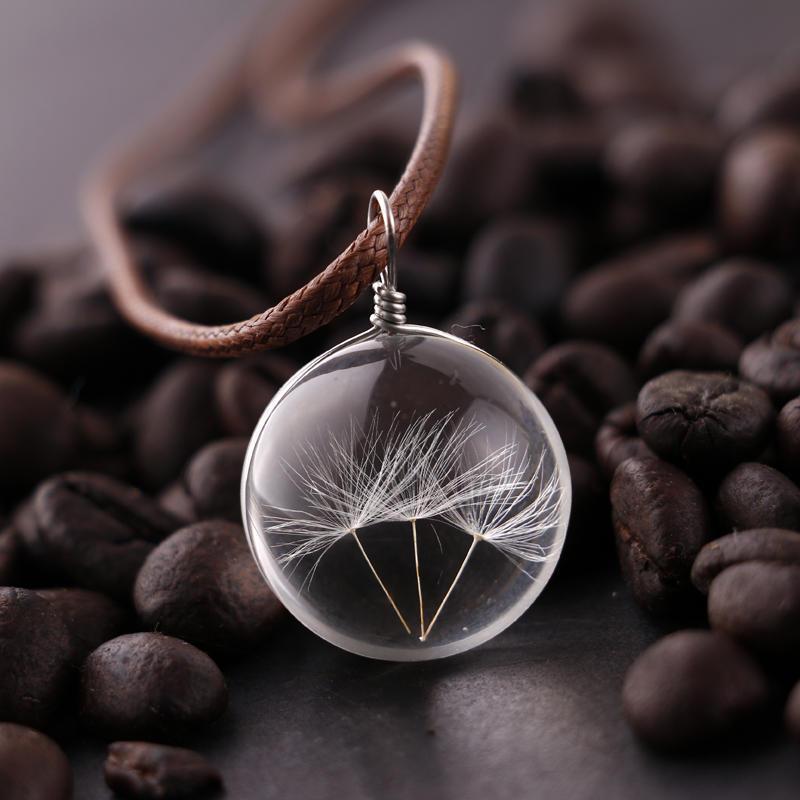

Pendant Necklaces Fashion Immortal Flowers Glass Ball Natural Dandelion Seed Specimen Tag Necklace Women Oval Time Gem, Silver