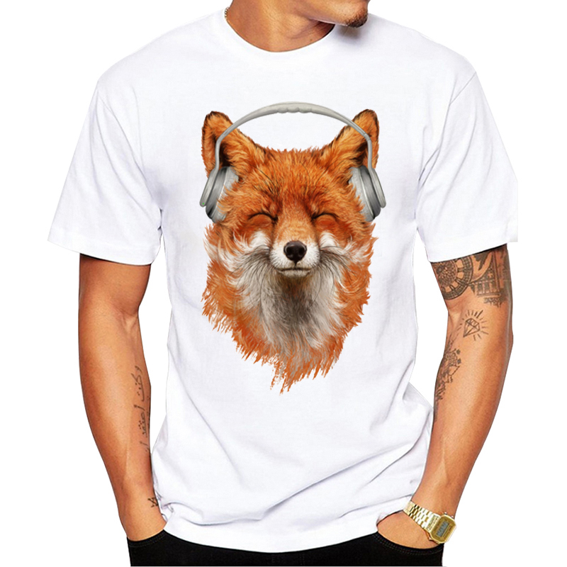 TEEHUB Hot Sales Animal Men T-Shirt Summer Smiling Musical Fox Printed Tshirts Short Sleeve O-Neck Tops Funny Tees-image-700988025