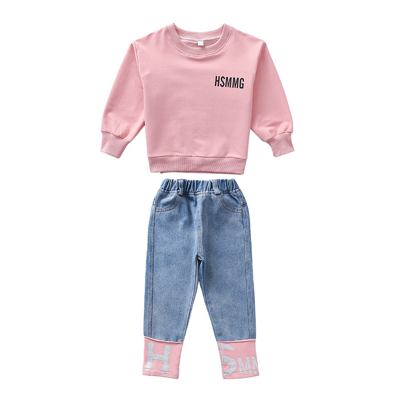 

Girls Sports Suits Fashion Denim Stitching Clothing Set for Teenage Girl Spring Autumn Tracksuit Kids Clothes Letter Sportswear1 748 Y2, White