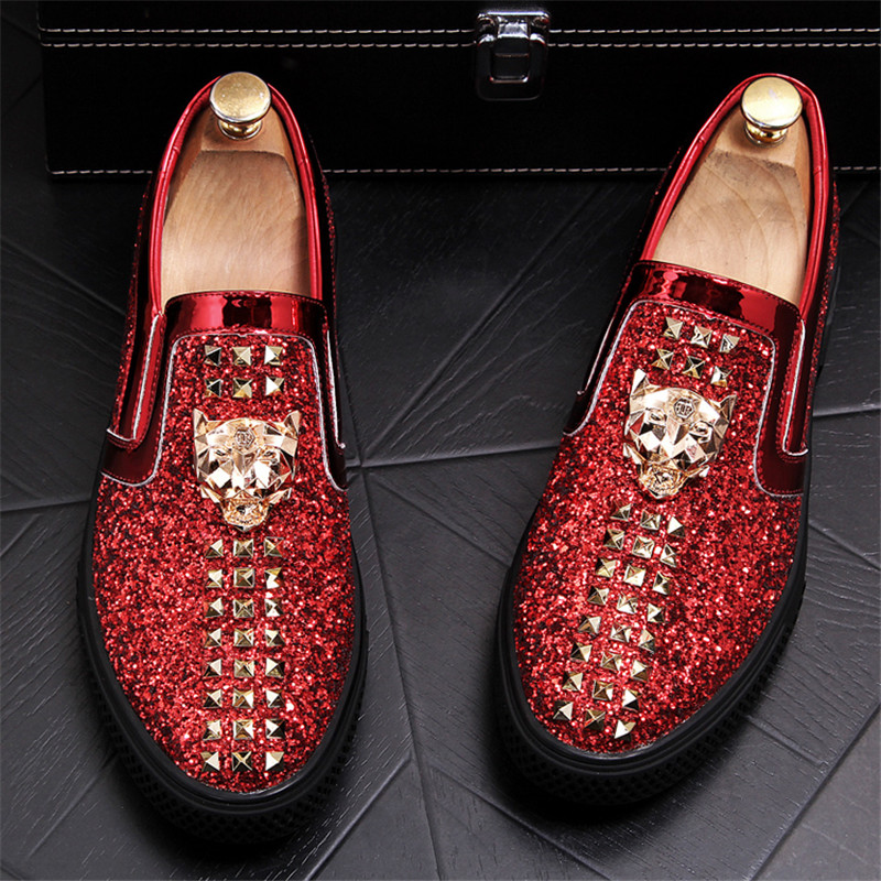 

Elegant Designer Wedding Party Dress Shoes Spring Autumn Spikes Casual Loafers Fashion Tide rivet Mens Shiny Business Oxford Walking Loafers Y201, Black 2