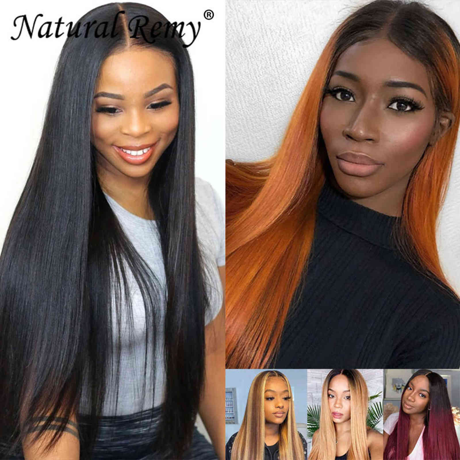 

Straight 13X1 Lace Frontal Wig Human Hair 180% Density Natural BlaOmberPiano Color 8-14inch, Ombre color