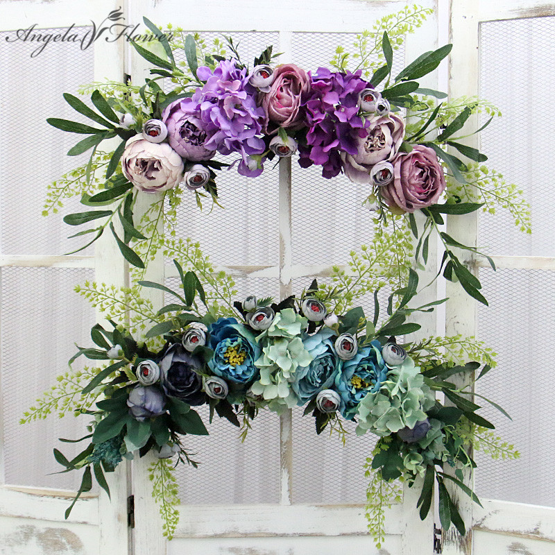 

Artificia Garand Pompoms Fower Wreath Rose Peony Hydrangea Wedding Christmas Decoration Home Hanging Sik Fower Whoesaers, 75cm white b