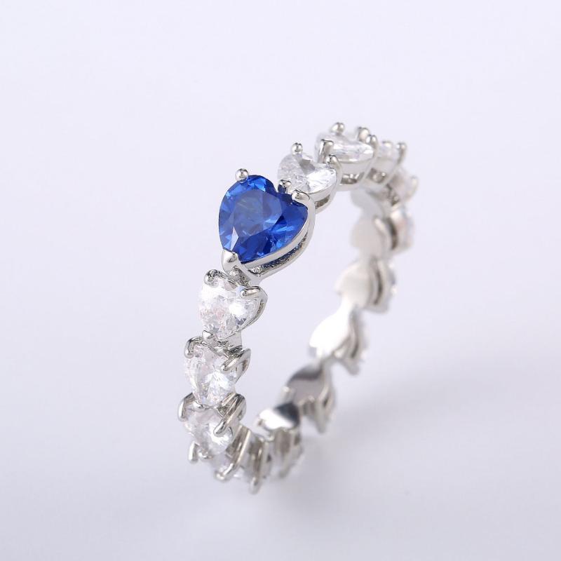 

Cluster Rings Romantic Blue Heart Women's Stylish Wedding Accessories Ring Delicate Female Lady Valentines Year Gift Jewelry KCR178, Golden;silver