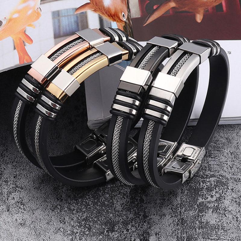 

Charm Bracelets Black Bracelet Exquisite Gifts Graceful 1PC Allergy Free Stainless Steel Silicone Adjustable Men's Accessories
