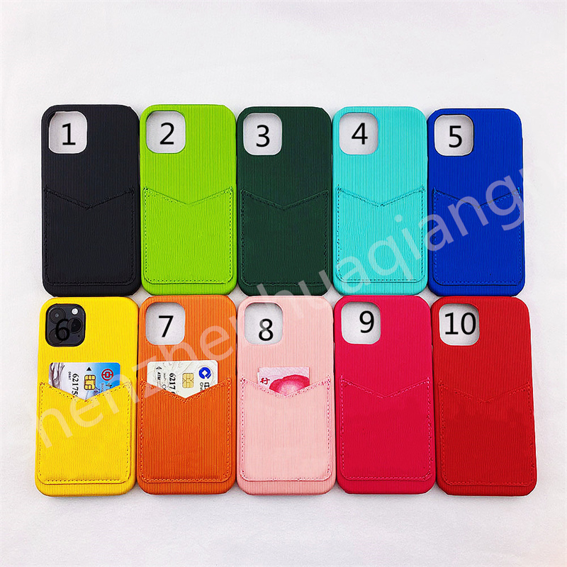 

10 Colour Luxury Card Pocket Vertical Lines Embossing Phone Cases For iPhone 11 12 Pro Max XR X XS Plus SE2020 12Pro Wallet Case Girl Gift With Box, 9#+logo