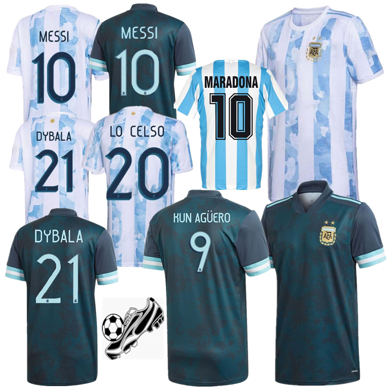 

Argentina soccer Jersey 21 22 MESSI MARADONA DYBALA home away football shirts Copa jerseys KUN AGUERO LO CELSO TAGLIAFICO MASCHERANO ICARDI Men + Kids kit uniforms, Kids + away
