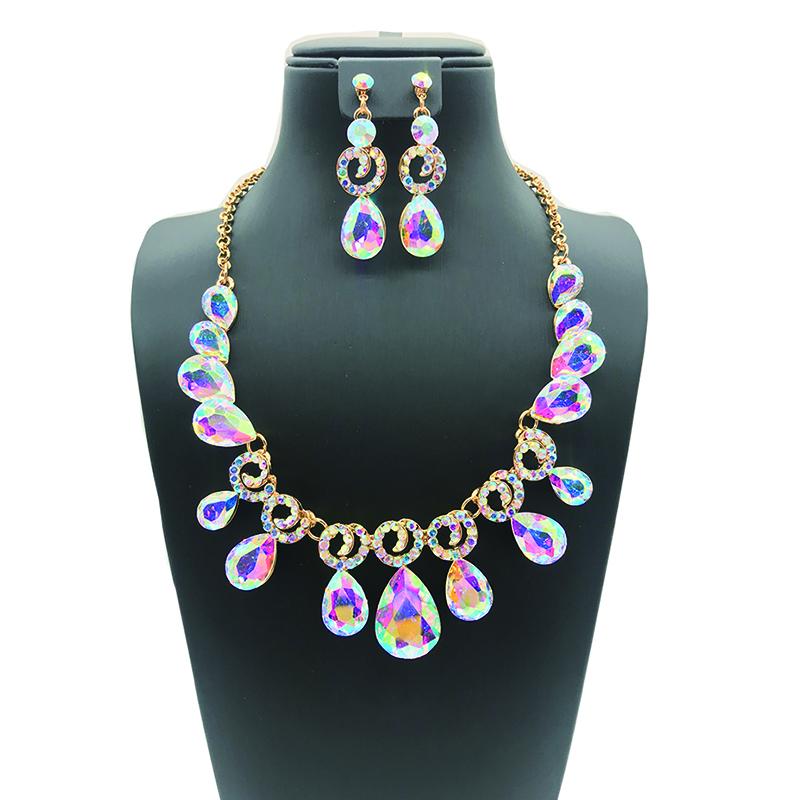 

Earrings & Necklace Sparkling Crystal Water Drop Earring Set Women's Evening Dress Fashion Jewelry, As pic