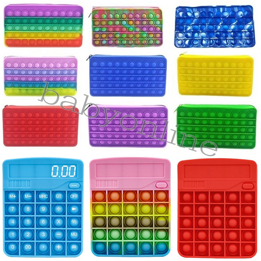 

Pencil Case Fidget Toys Calculator Push Bubble Squeeze Toy Silicone Bubble Stationery Storage Bag for Kids Gift