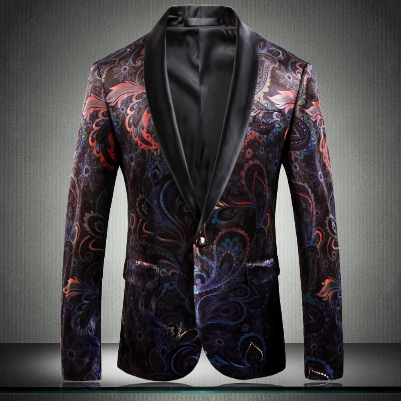 

Men's Suits & Blazers 2021 Tuxedos Men Velvet Blazer Printed Floral Suit Jacket Man Wedding For Groom Dress Slim Casual Business Plus Size, Colorful