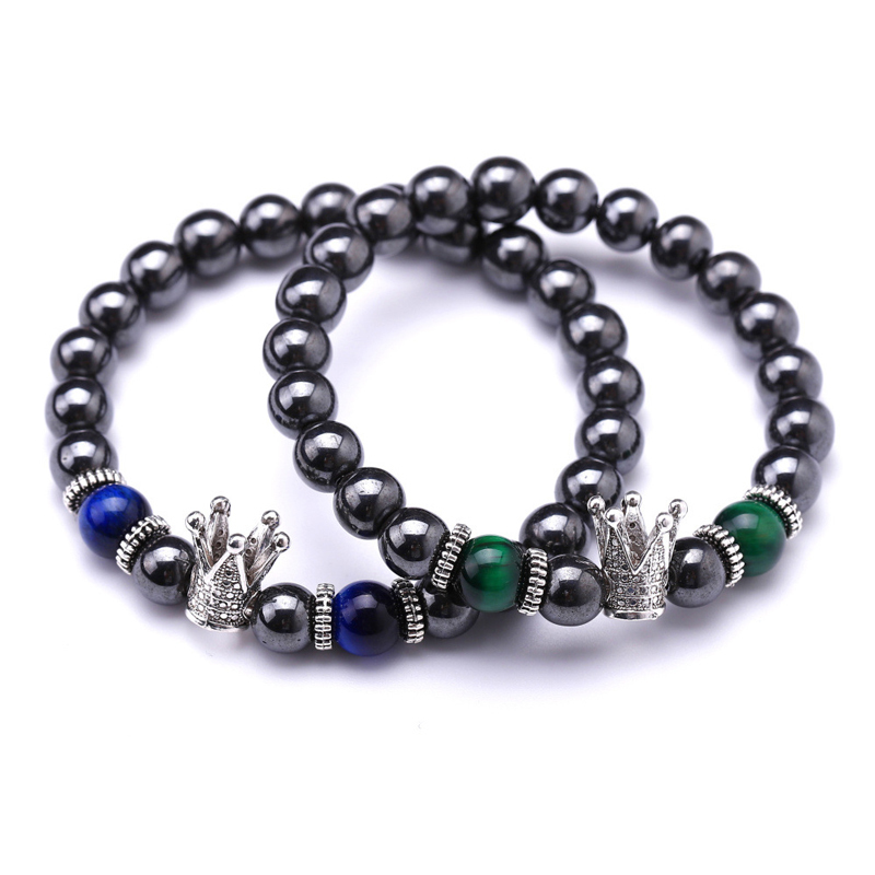 

Assurance commerce de haute qualité 8mm Hématite Oeil de Tigre Bracelet Couronne Or