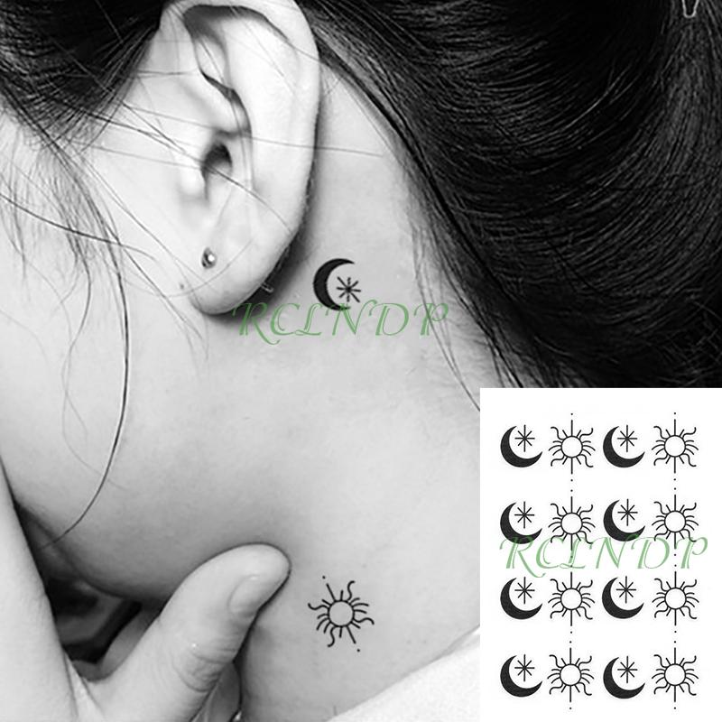 

Temporary Tattoos Waterproof Tattoo Sticker Minimalist Small Sun Moon In Hand Neck Head Body Art Fake For Men Women Kids