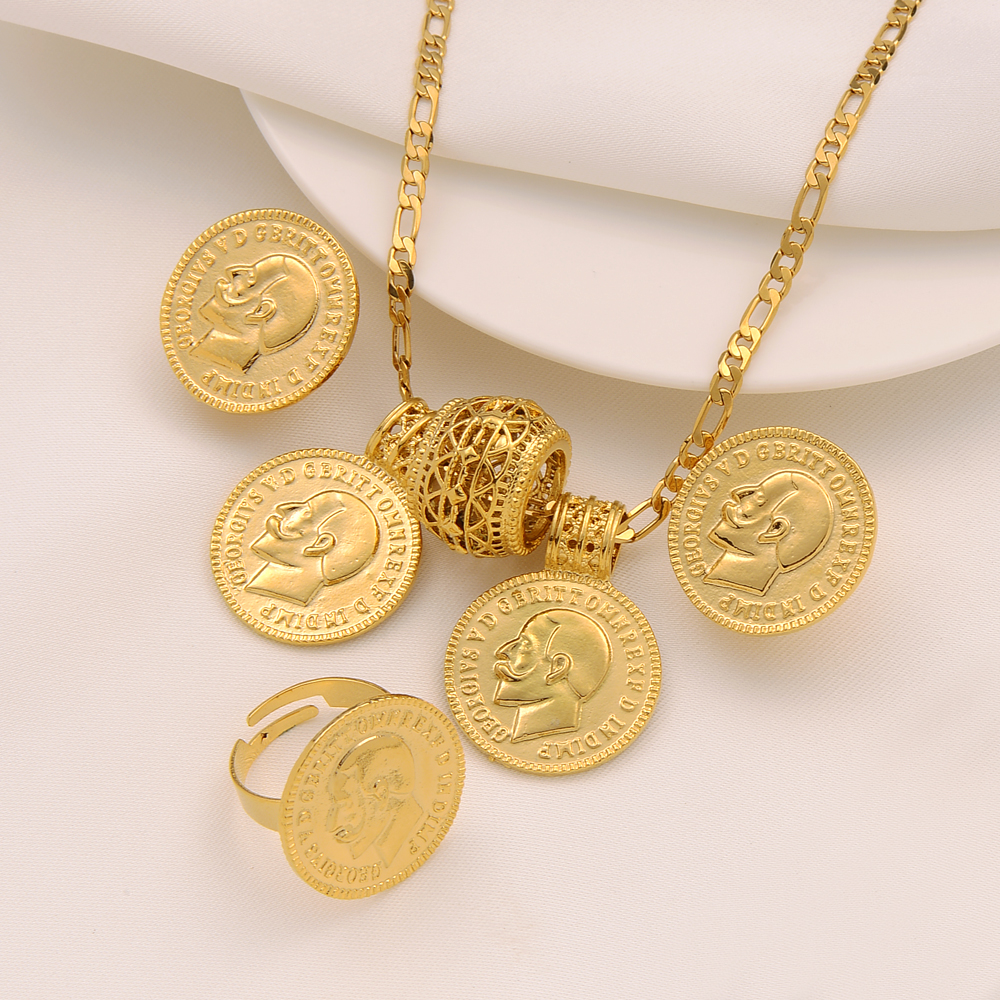 

cephalic Pendant Earring Ring Figaro Link Chain or black rope select Jewelry Sets Retro Yearning Treasure 1913 Coin 9k G/F Gold, Golden