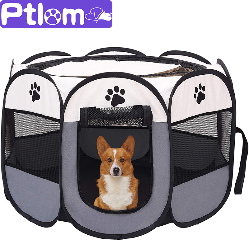 

Portabe Pet Dogs Tent arge Dog House Outdoor Foding Kenne Octagona Cage Indoor Puppy Cat Paypen Easy Operate Fences Cheins, Coffee beiges