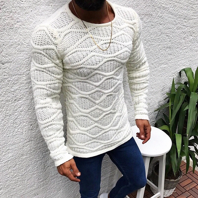 Men's Unisex Pullover Knitted Solid Color Stylish Vintage Style Long Sleeve Sweater Cardigans Crew Neck Fall Winter Army Green White Black O0C0