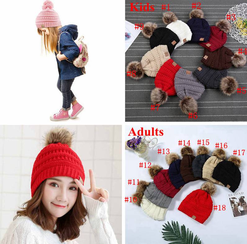 

Kids Adults CC Beanie 9 Colors Knitted Pom Pom Hats Winter Woolen Cap Pompom Beanies Fashion Boys Girls Crochet Caps 50pcs