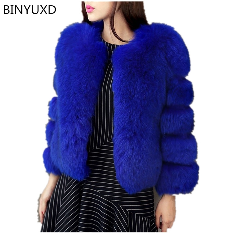 

BINYUXD Thick Warm Faux Fur Coat Winter Jacket Women Luxury Fur Coat High Quality FAUX Fur Jacket Short Fake Overcoat 211018, Dark green