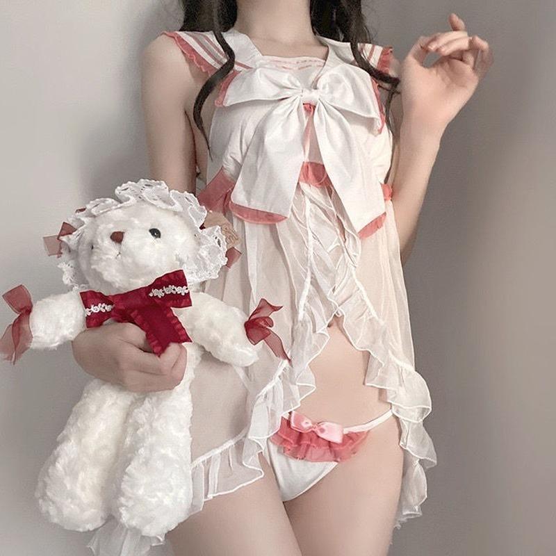

Bras Sets Lolita Sexy Lingerie Erotic Student Cosplay Transparent Outfit Sweet Japan School Girl Pink Sleepwear Panties Set Cute Costumes