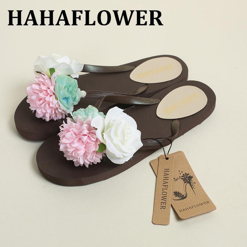 

Slippers HAHAFLOWER Summer Seaside Holiday Beach With Female Fashion Flat Sandals Flowers Antiskid Flip-flops Big Size, Black