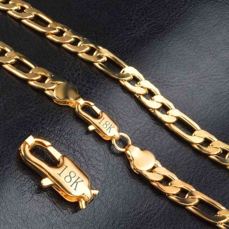 

Fashion 18K Real Gold Plated Figaro Chains Necklace Bracelet For Men Necklaces Bracelets Men Jewelry 8mm