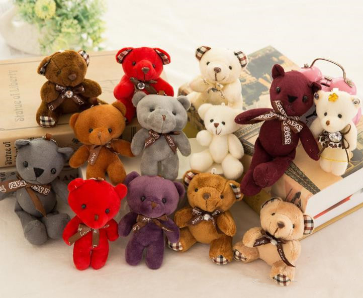 

Stuffed teddy bear plush toys girl baby shower party favor cartoon animal key bag pendants 12cm Christmas presents, Multicolor